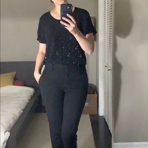 Eileen Fisher black sequin speckled top